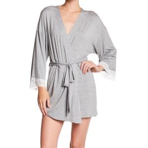 Honeydew intimates lace trim robe in heather gray